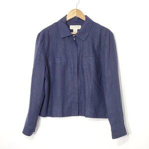 Norton McNaughton 💚 Navy Blue Woven Linen Blend Blazer Jacket Casual Lined 14